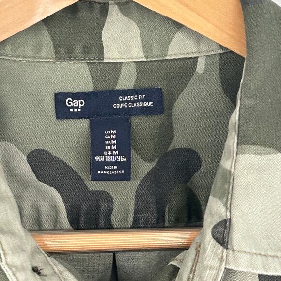 Gap Classic Fit Camo Long Sleeve Button Up Shirt Mens Medium Military Army Green - Picture 4 of 9